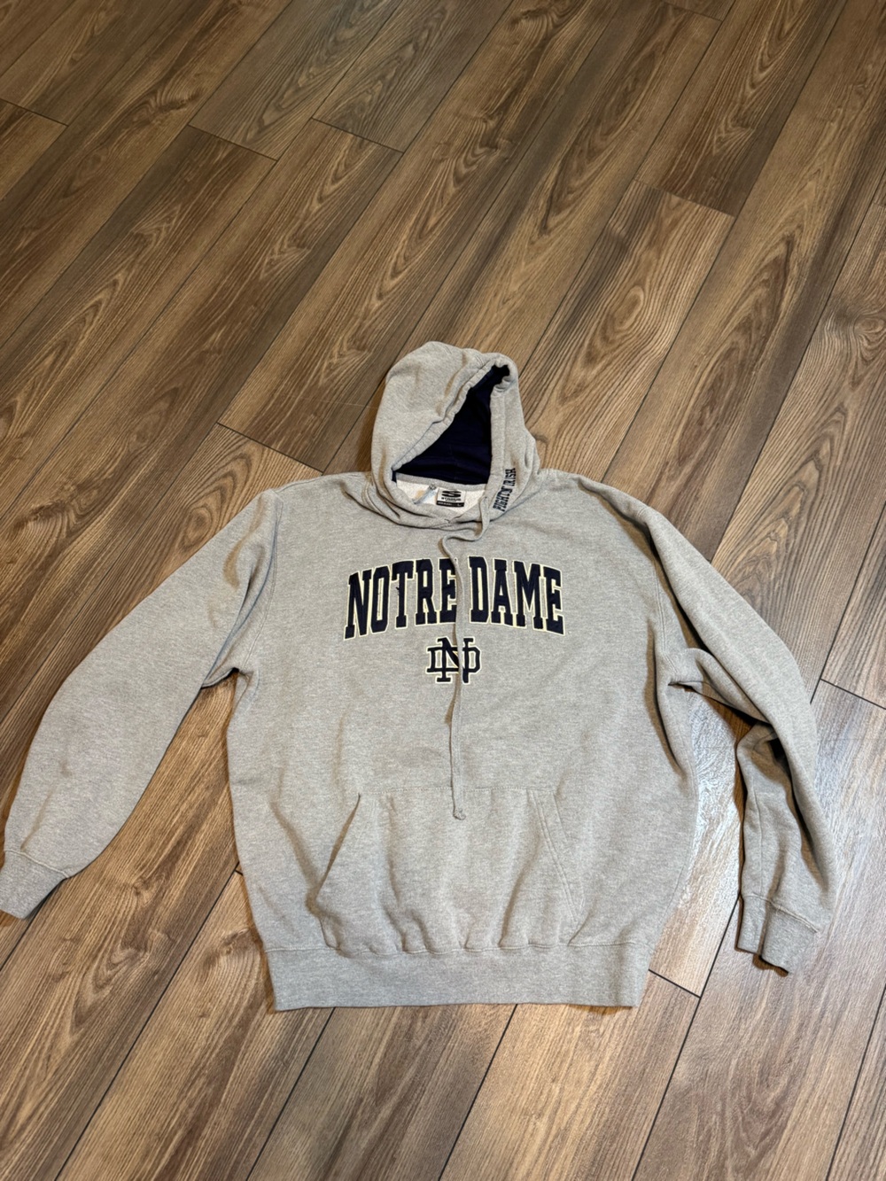 Notre Dame Grey Pullover Hoodie with Navy Logo